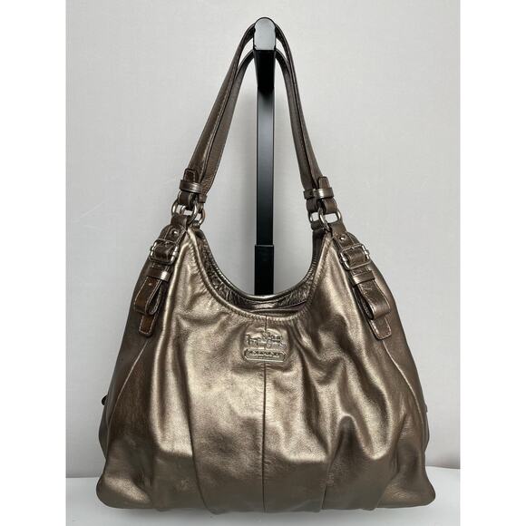 Coach Madison Metallic Silver Leather Hobo Shoulder Bag - Picture 1 of 16